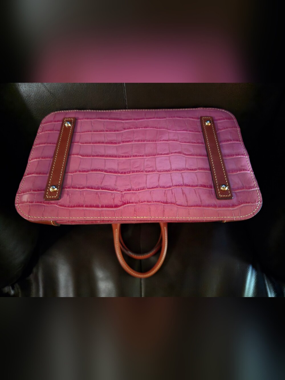 Dooney & Bourke Pink Croc-Embossed Satchel - Picture 2 of 7